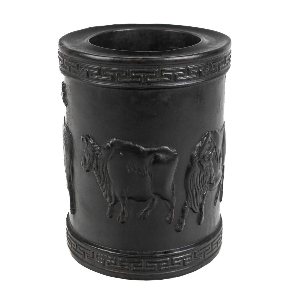 Signed Carved Wooden Chinese Brush Pot (1 of 7)