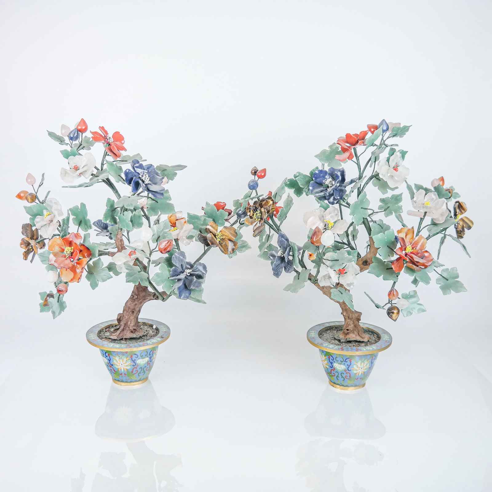 Pair of Chinese Cloisonne & Jade Trees (1 of 11)