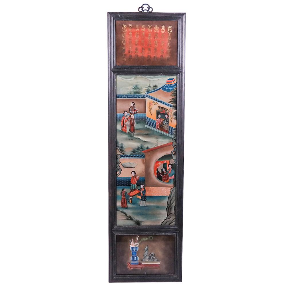 Asian Painted & Glazed Decorative Panel (1 of 10)