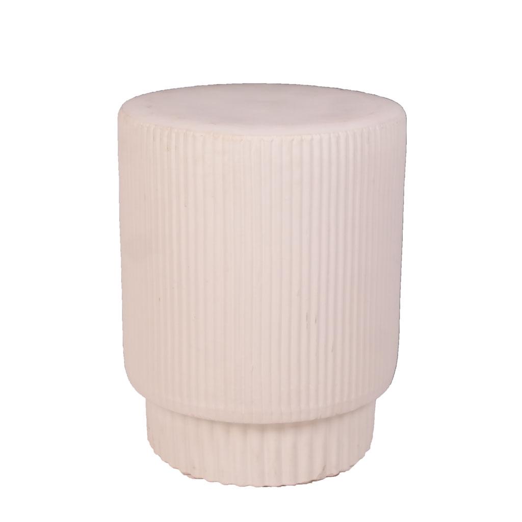 West Elm Modern Earthenware Side Table: Modeled as a white reeded pedestal. [20 x 15 3/4 diam. inches]. Some stains, marks, wear.