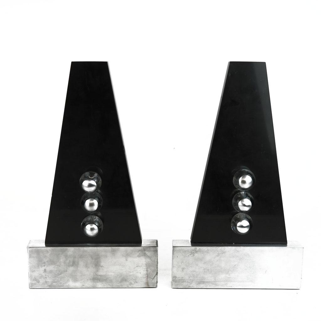 Pair of Art Deco Polished Slate Chenets (1 of 7)