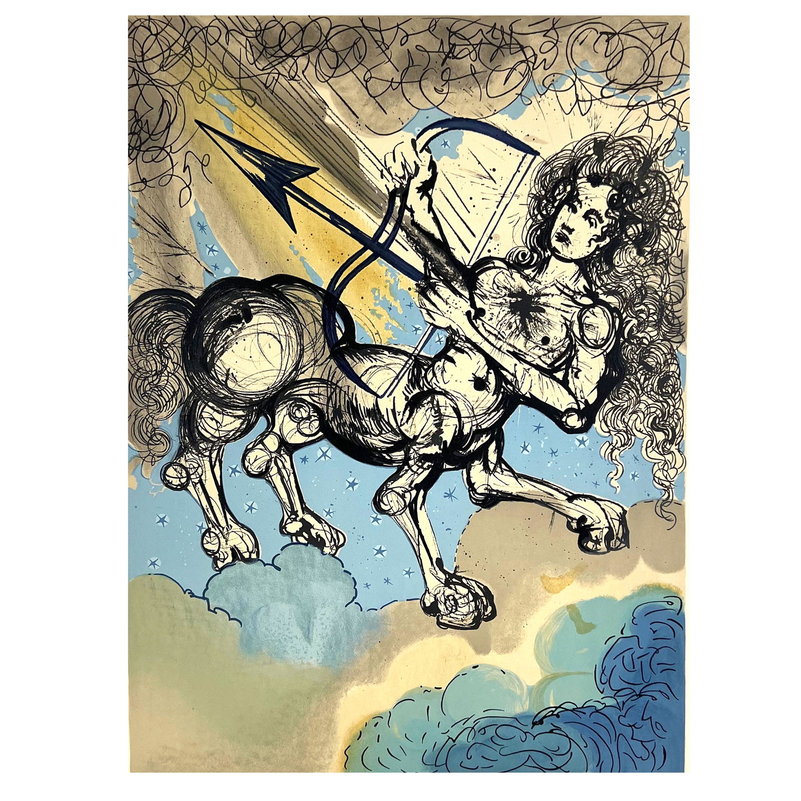Salvador DALI: "Sagittarius" - Lithograph: Salvador Dali (Spanish, 1904-1989) lithograph titled "Sagittarius" from the Zodiac portfolio, signed in pencil, numbered limited edition 95/250, 1967. Published by Amiel. Provenance: Phyllis Lucas Gal