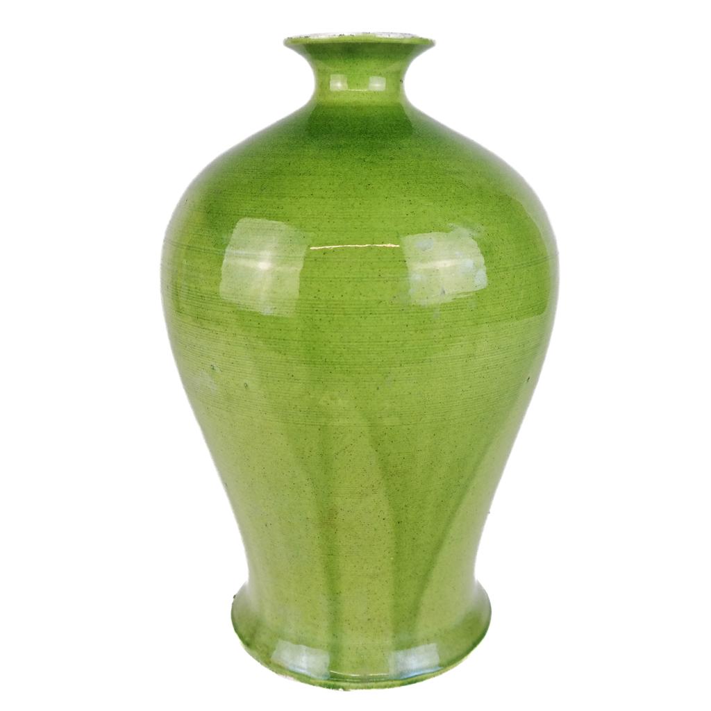 Chinese 19th Century Apple Green Glazed Vase: 19th century apple green color Chinese porcelain vase. [12 1/2" H x 7 1/2" Diam.]. Small chips on bottom edge.