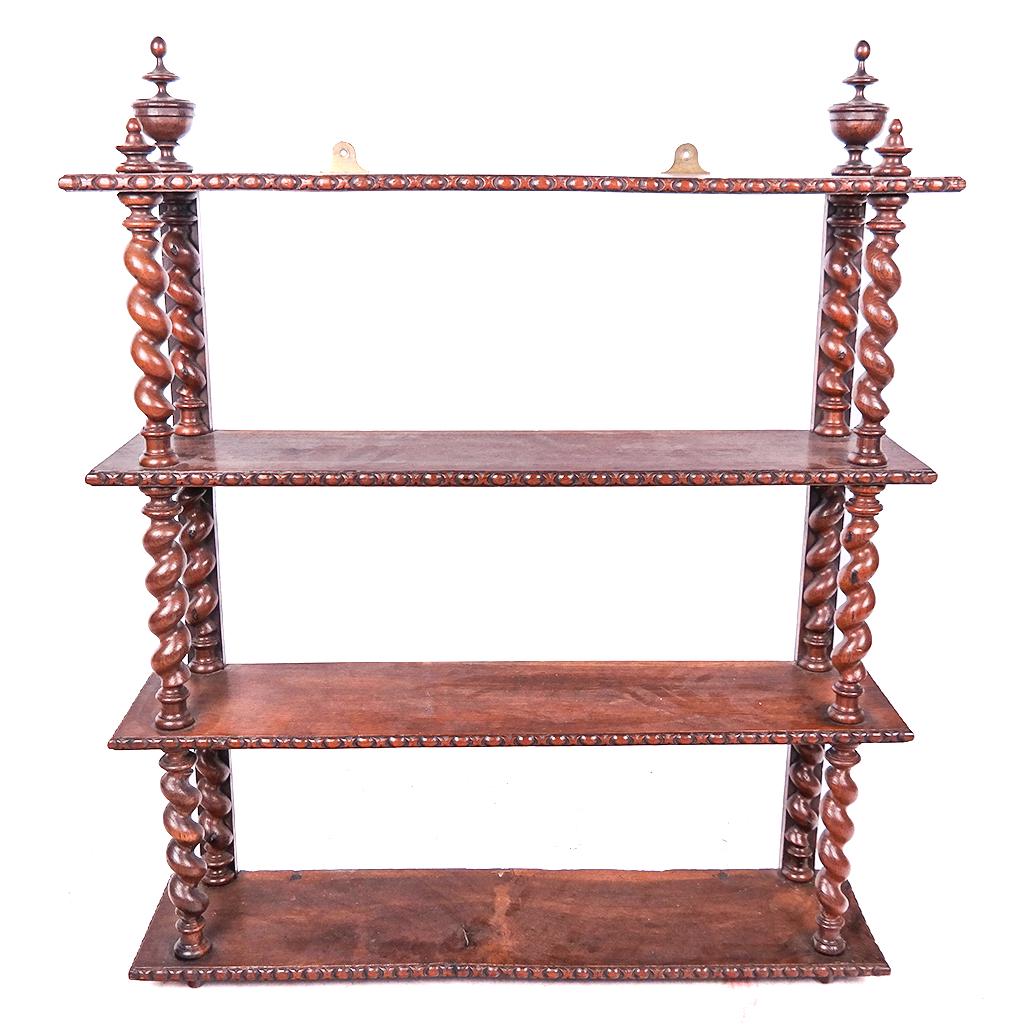 Antique English 3-Tier Oak Wall Shelf (1 of 7)
