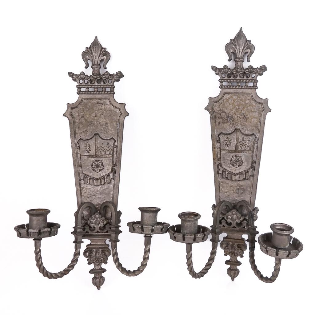 Pair of Silvered Two-Light Wall Sconces (1 of 11)