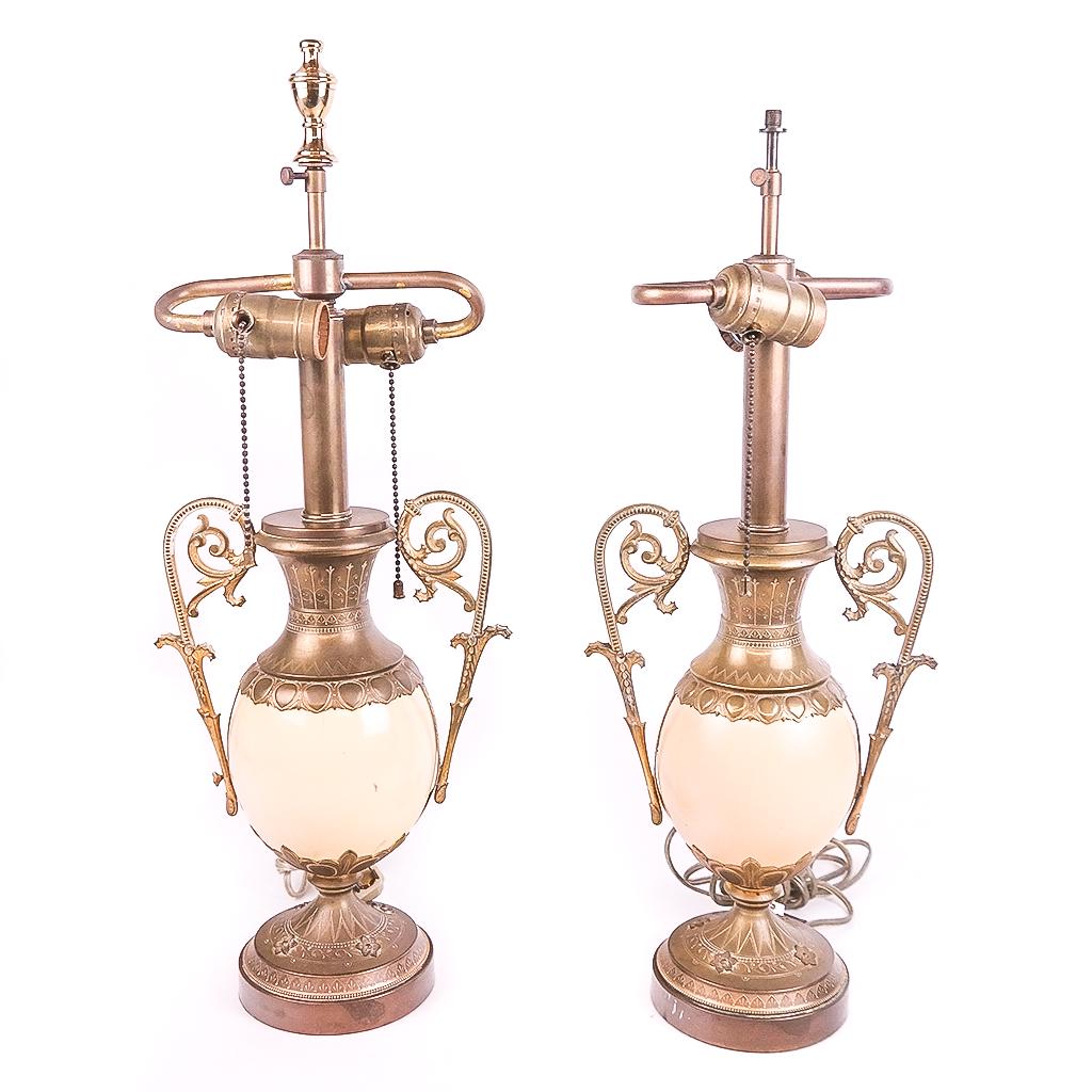 Pair of Bronze Mounted Ostrich Egg Lamps (1 of 9)
