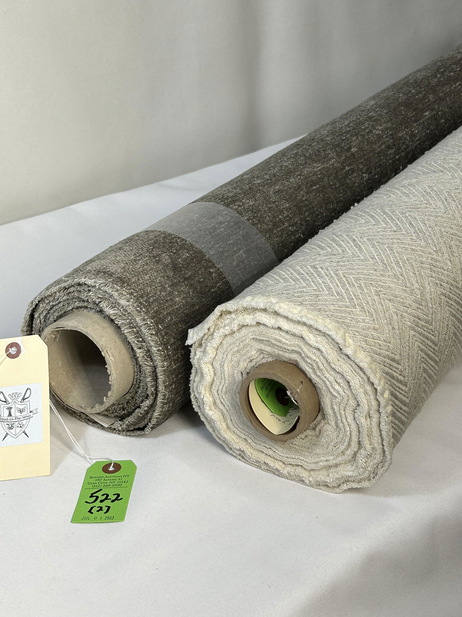 Mokum and Romo Upholstery Fabrics: 1) 13 yards of Mokum's "Fez", in Ivory, #7111/002, 55" width. The heathered chevron upholstery weight is 49% cotton, 23% viscose, 10% linen and 18% poly. The design repeat is 3/4" vertical by 3" horiz