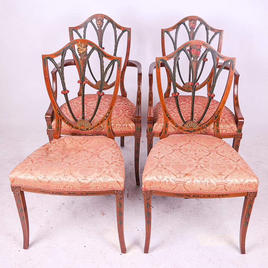 English Edwardian Paint Decorated Dining Chairs(4) (1 of 19)