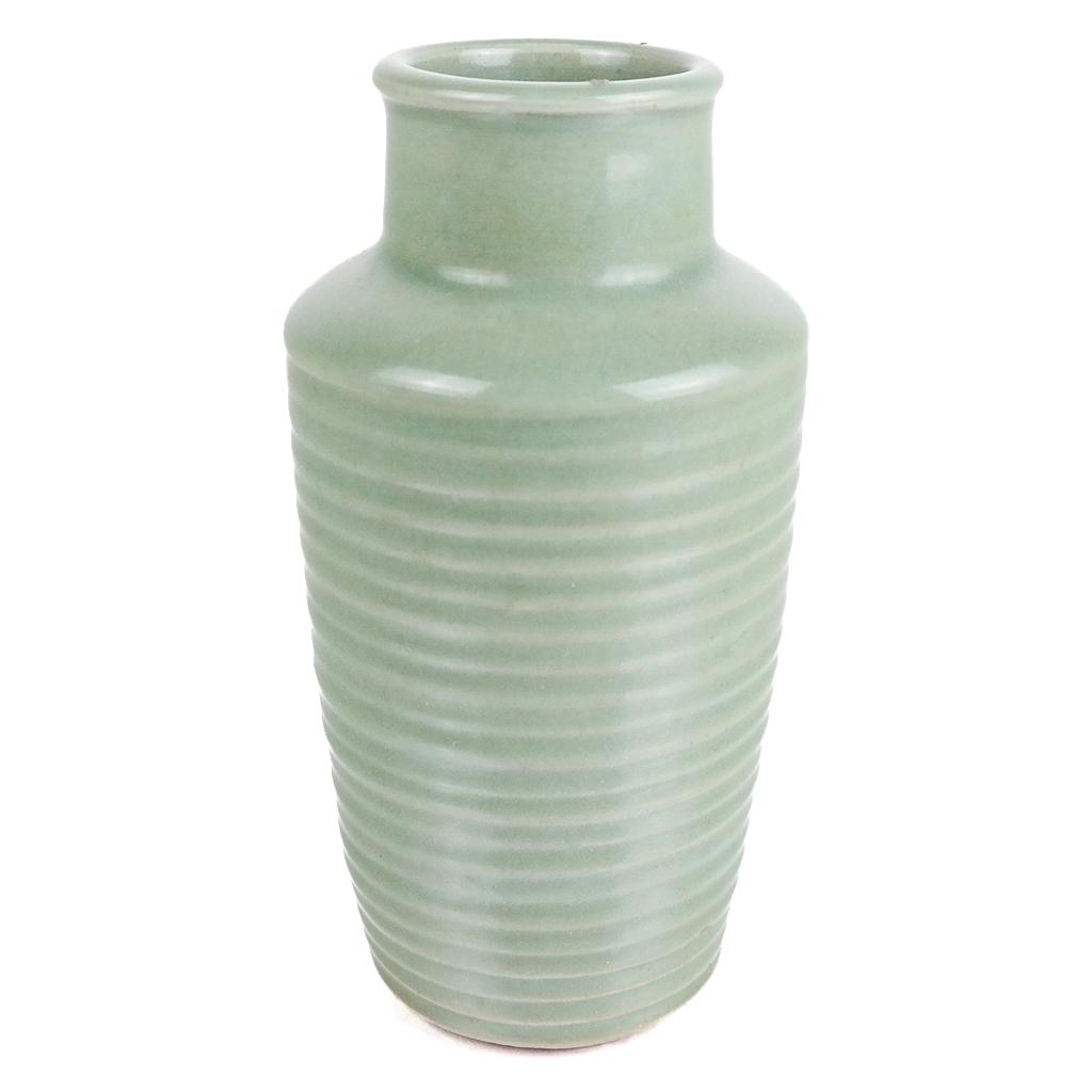 Chinese 19th C. Celadon Porcelain Vase: Chinese 19th century celadon porcelain vase. [8" H x 2 1/2" Diam. (top)].