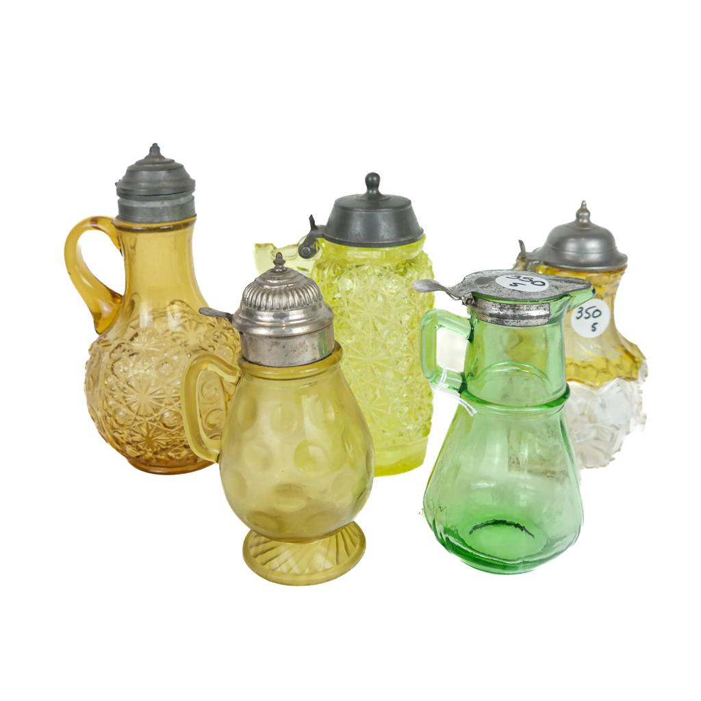 Five (5) Glass & Metal Top Syrup Jars (1 of 9)