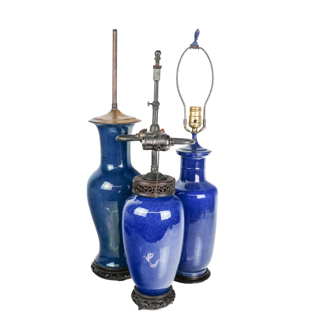Three Chinese Blue Glazed Porcelain Lamps (1 of 10)