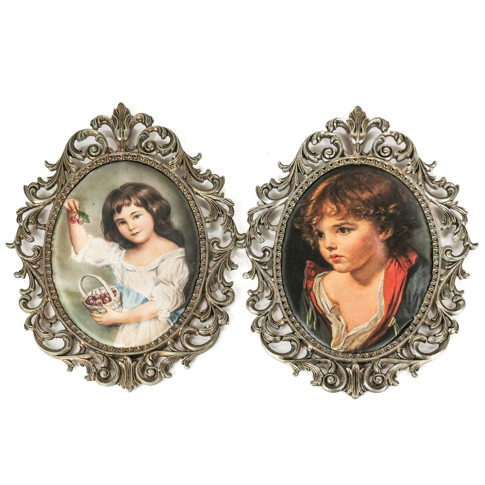 Two Portraits of Children on Silk, Framed (1 of 5)