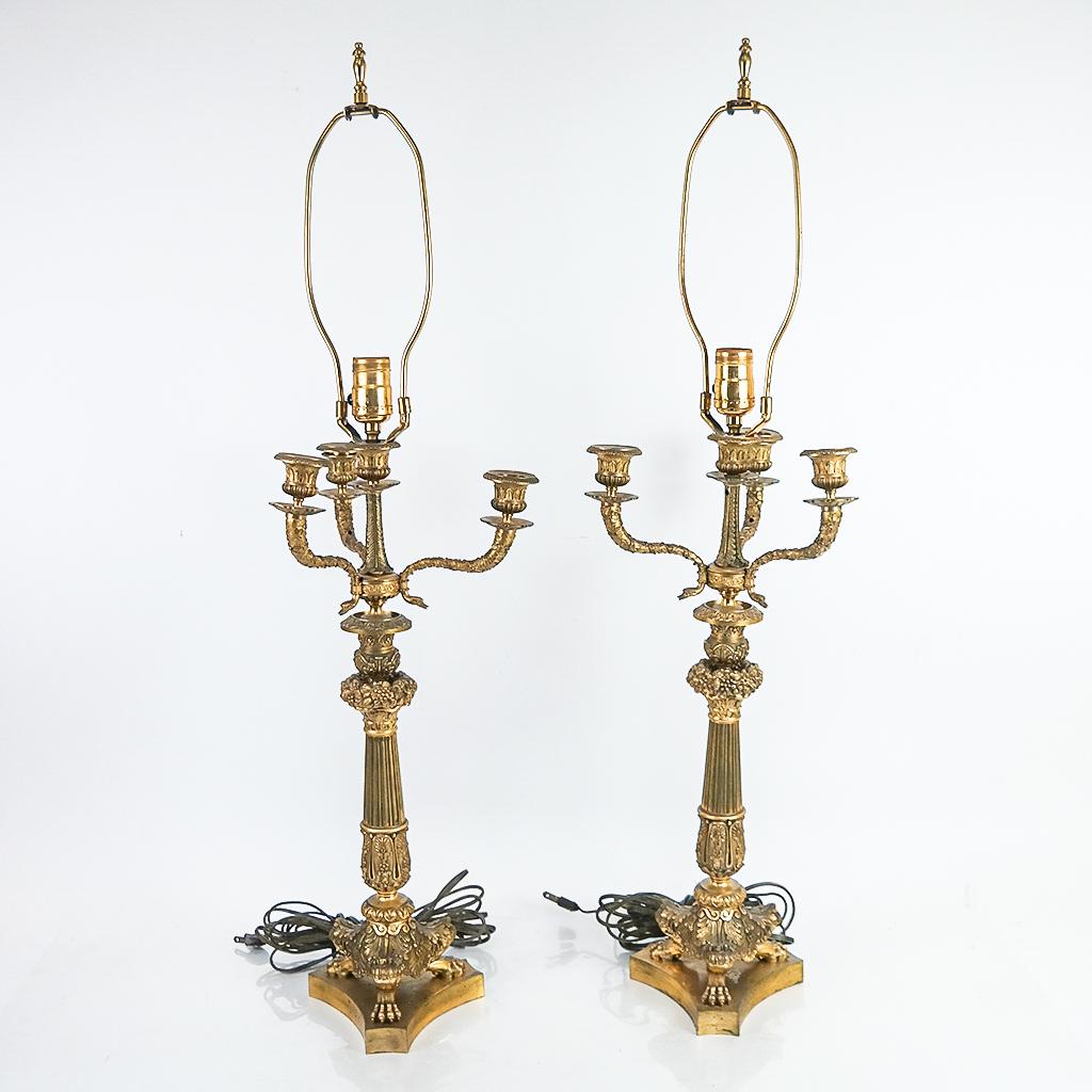 Pair of French Bronze Candelabra Lamps (1 of 7)