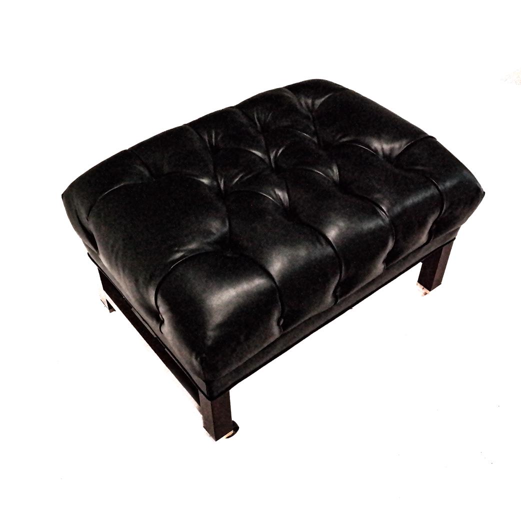 Black Leather & Mahogany Ottoman Bench (1 of 9)