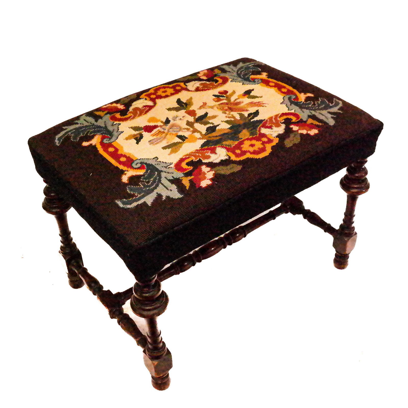 Renaissance Carved Oak & Needlepoint Bench (1 of 9)