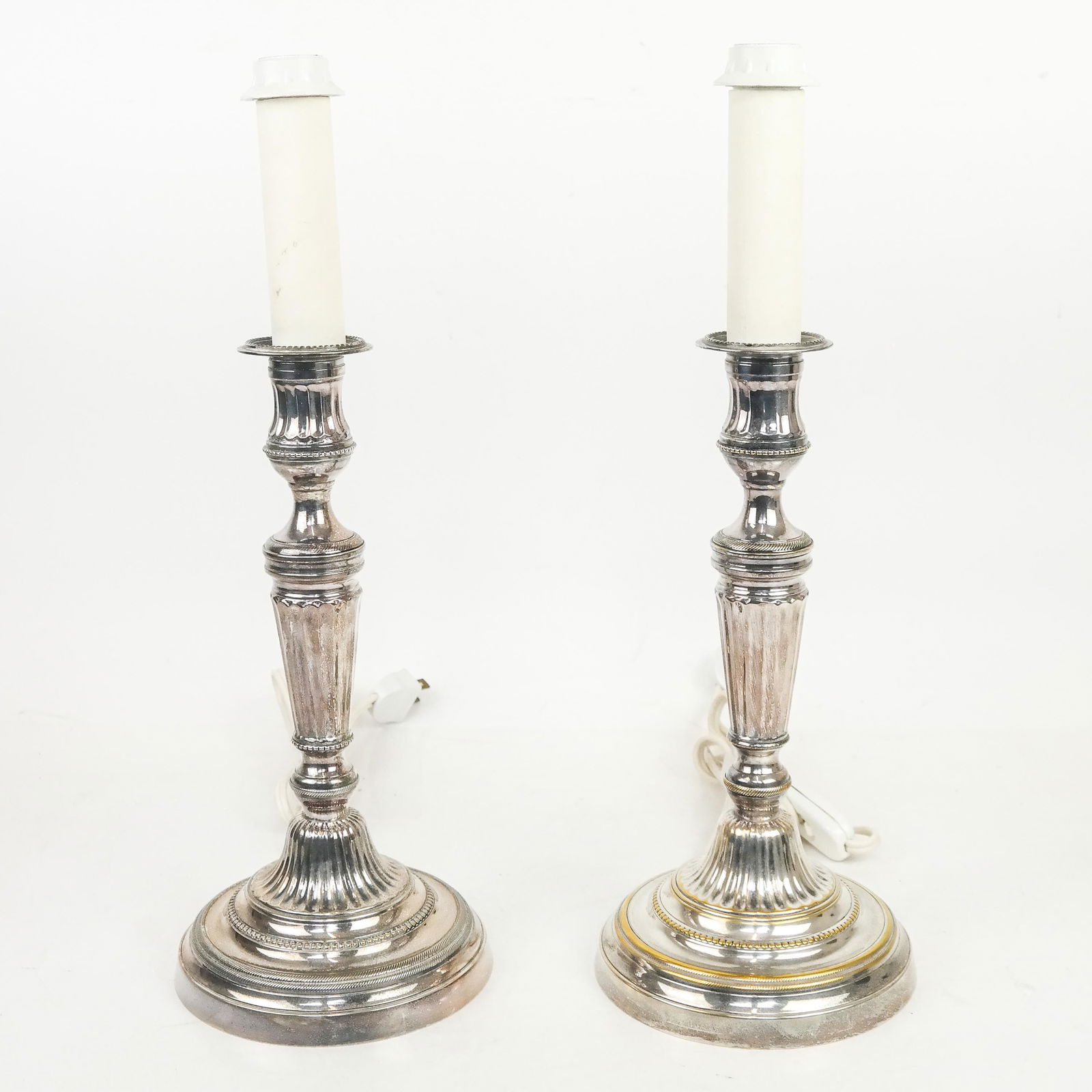 Pair of Silver Plate Candlestick Lamps (1 of 8)
