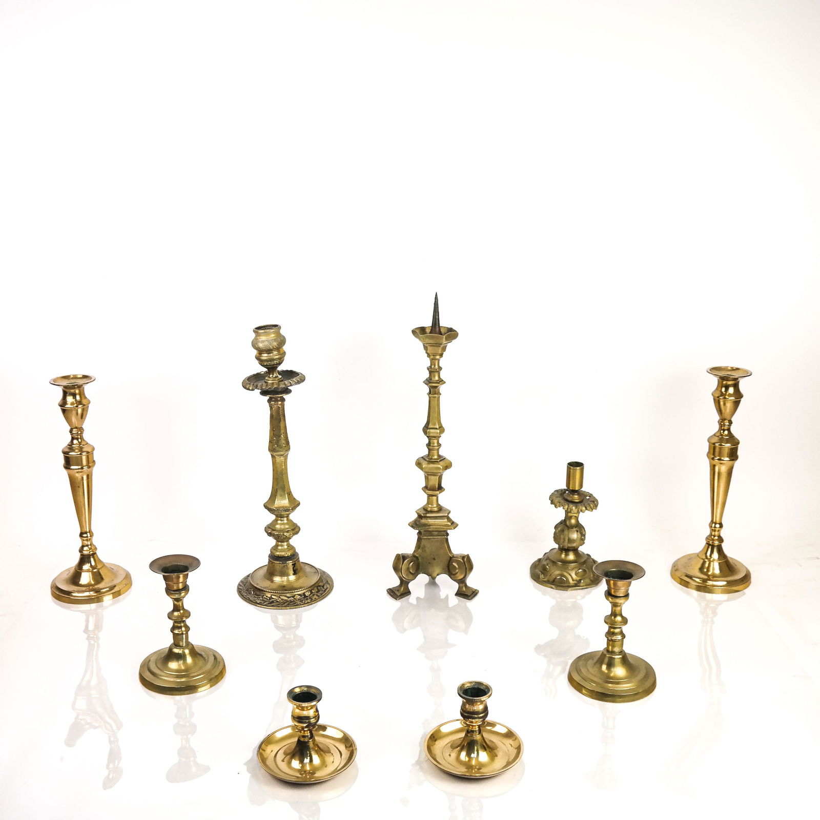 Assembled Group of 9 Brass Candlesticks (1 of 10)