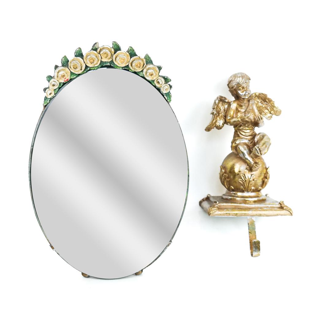 Carved Wood-Framed Mirror and Stocking Hanger (1 of 12)