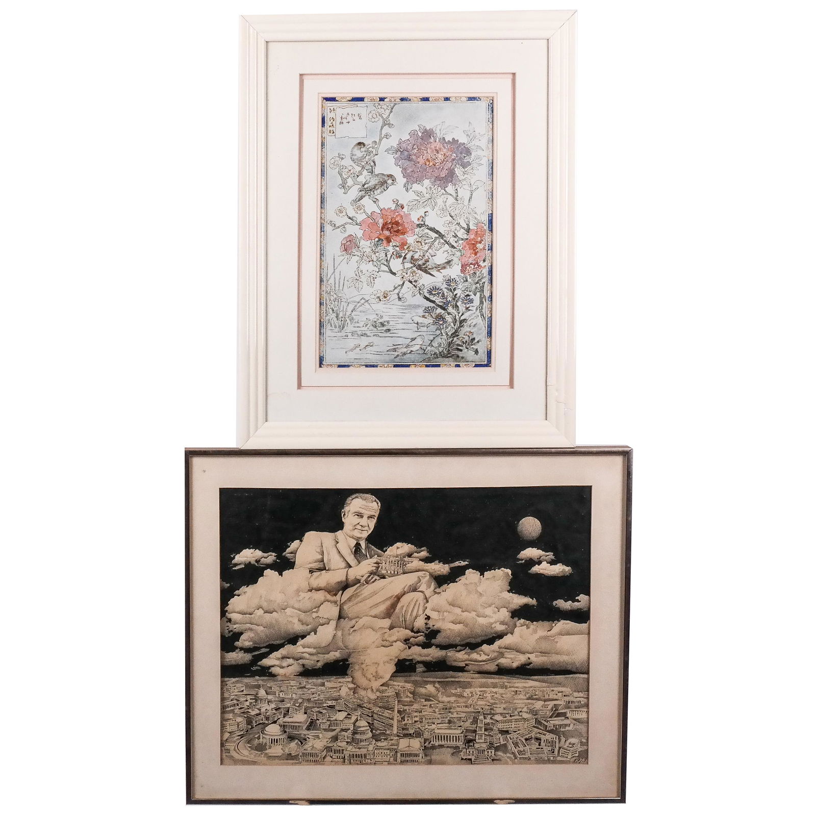 Two Prints: Asian-Style Birds & Lyndon Johnson (1 of 10)