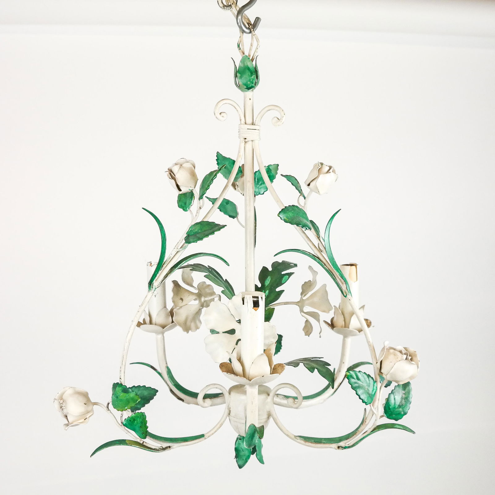 Small Painted 3-Light Metal Chandelier (1 of 9)