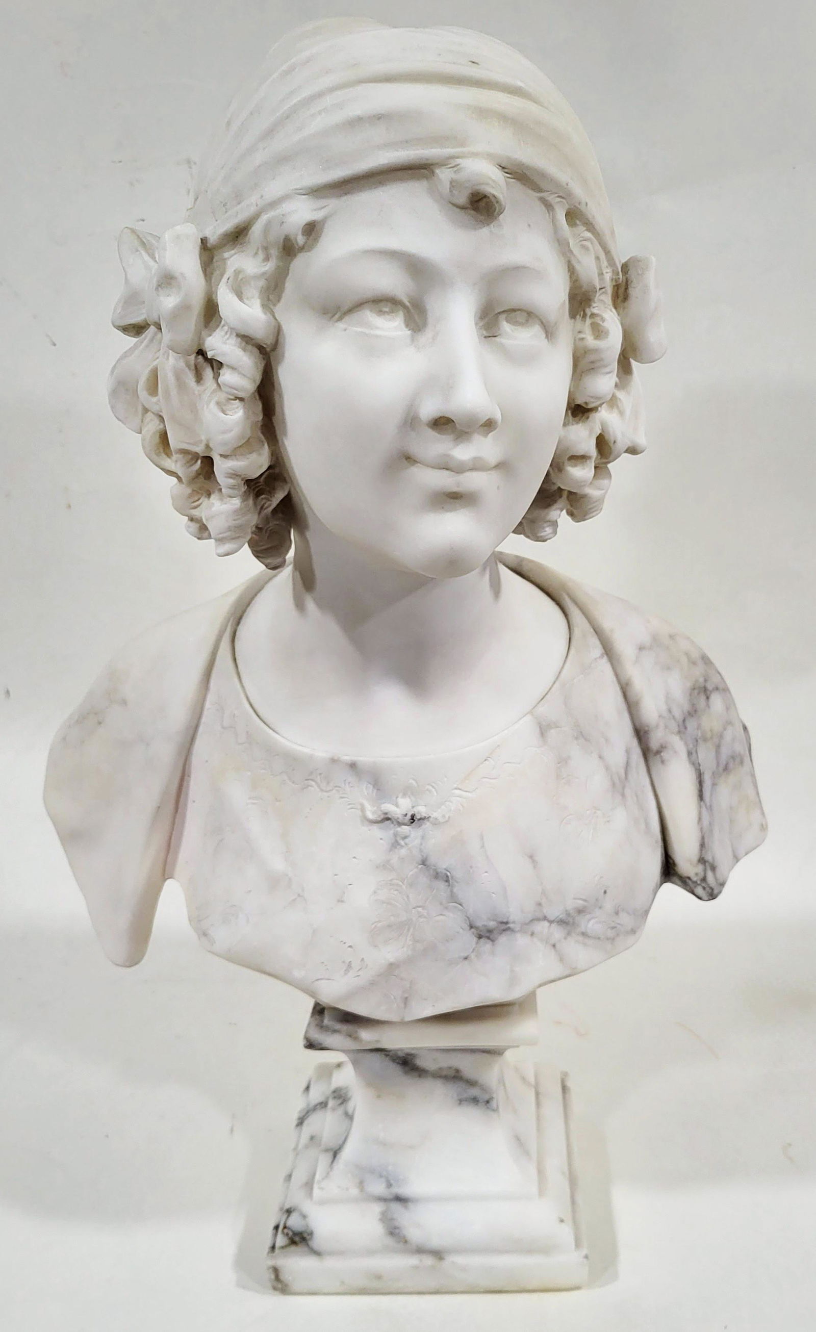 Italian Signed Marble Bust of Young Girl (1 of 12)