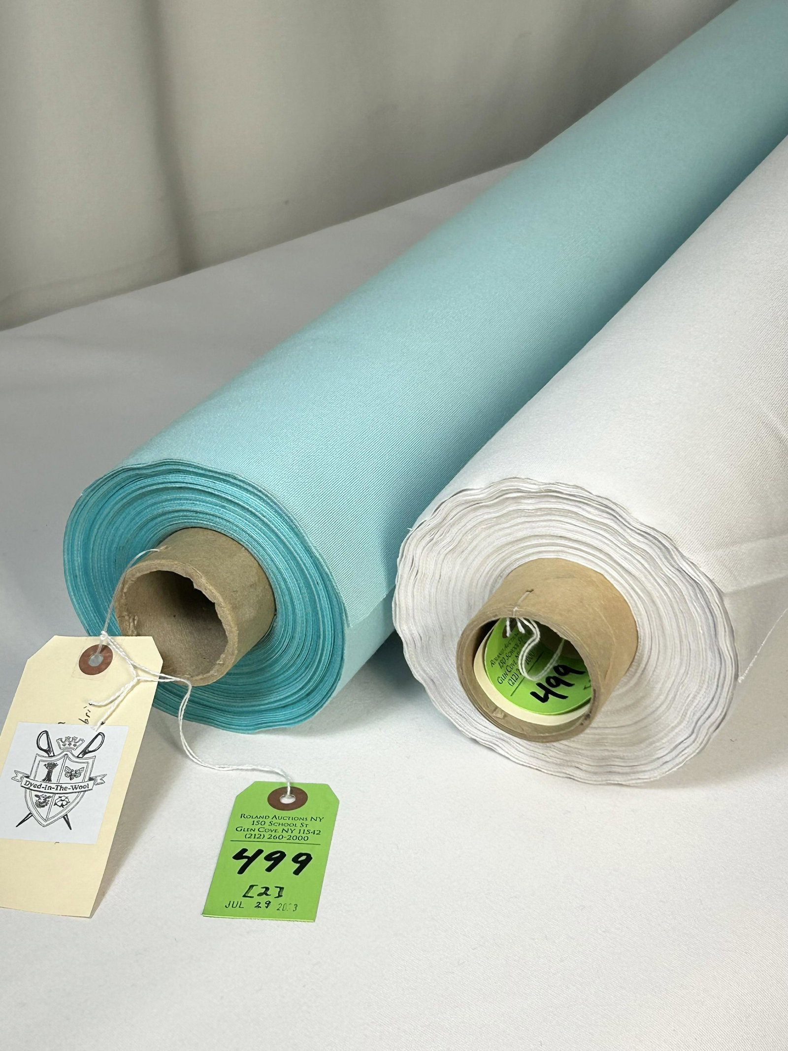 Italian Indoor/Outdoor Fabrics, White and Aqua: 1) 21 1/4 yards of white 100% solution-dyed acrylic in a plain faille, 59" wide. Fine for upholstery, windows or bed hangings. 2) 20 yards of aqua 100% solution-dyed acrylic in the same plain faille w