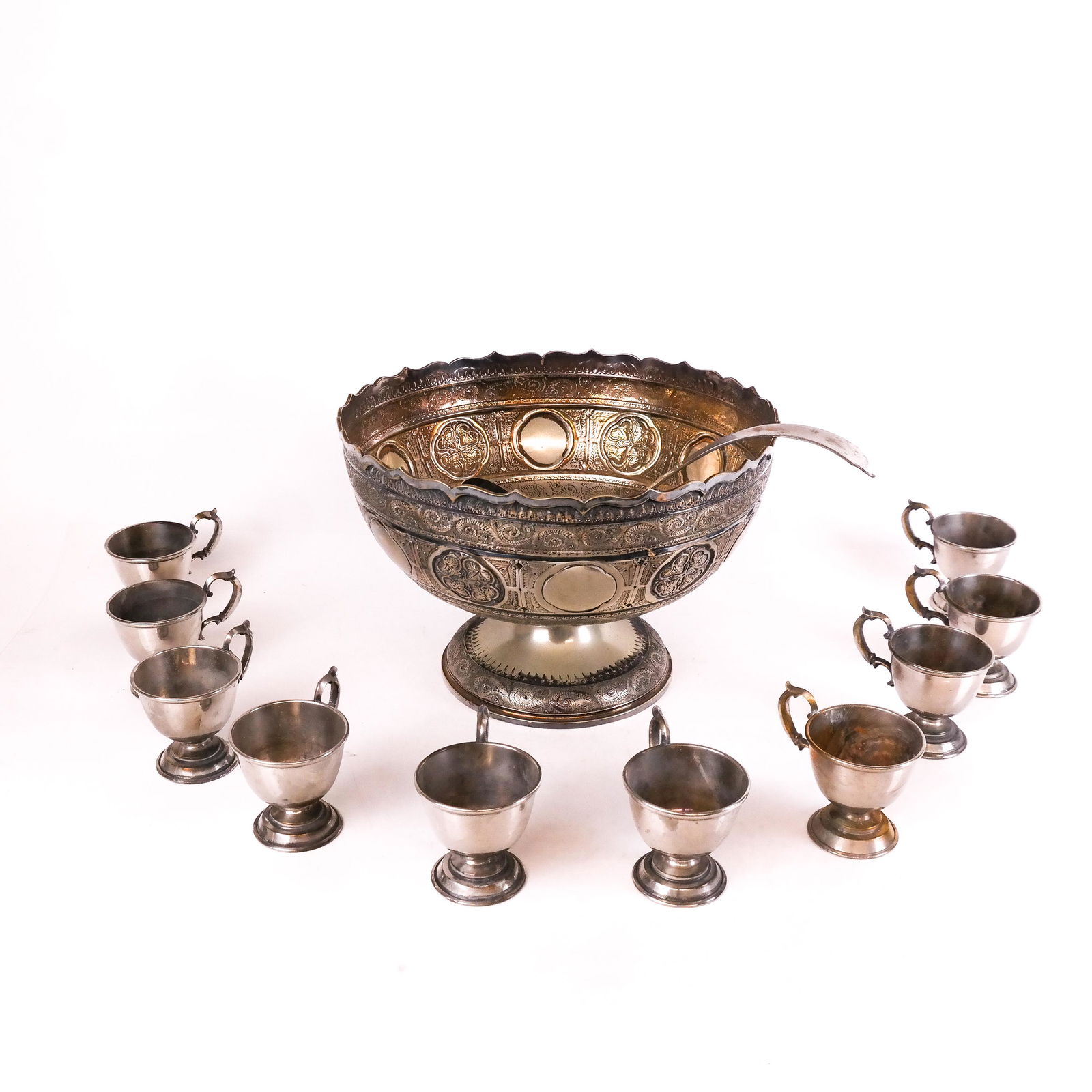 Silver Plate Punch Bowl & Cup Set w/ Ladle (1 of 10)