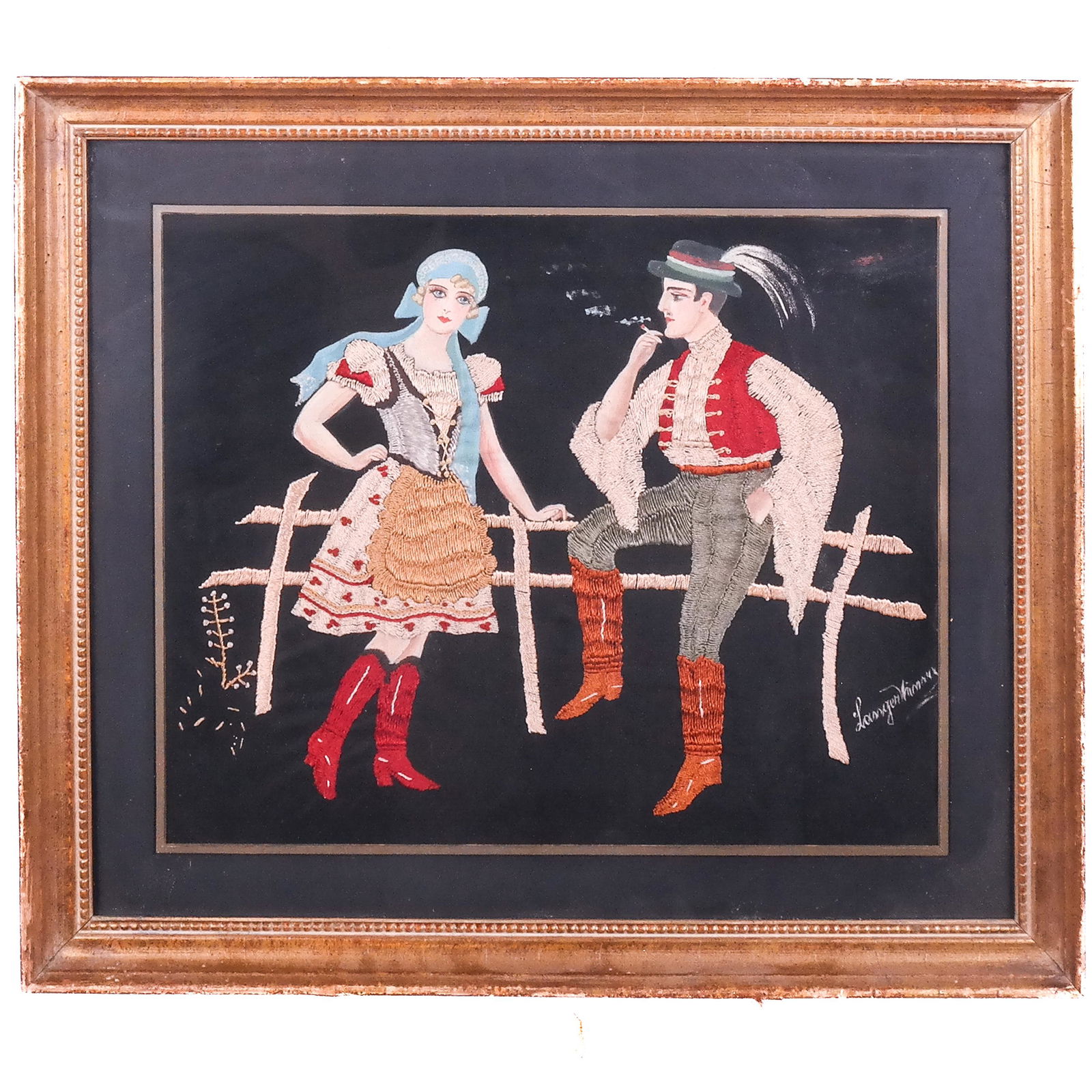 Stumpwork-Style Couple, Framed (1 of 6)