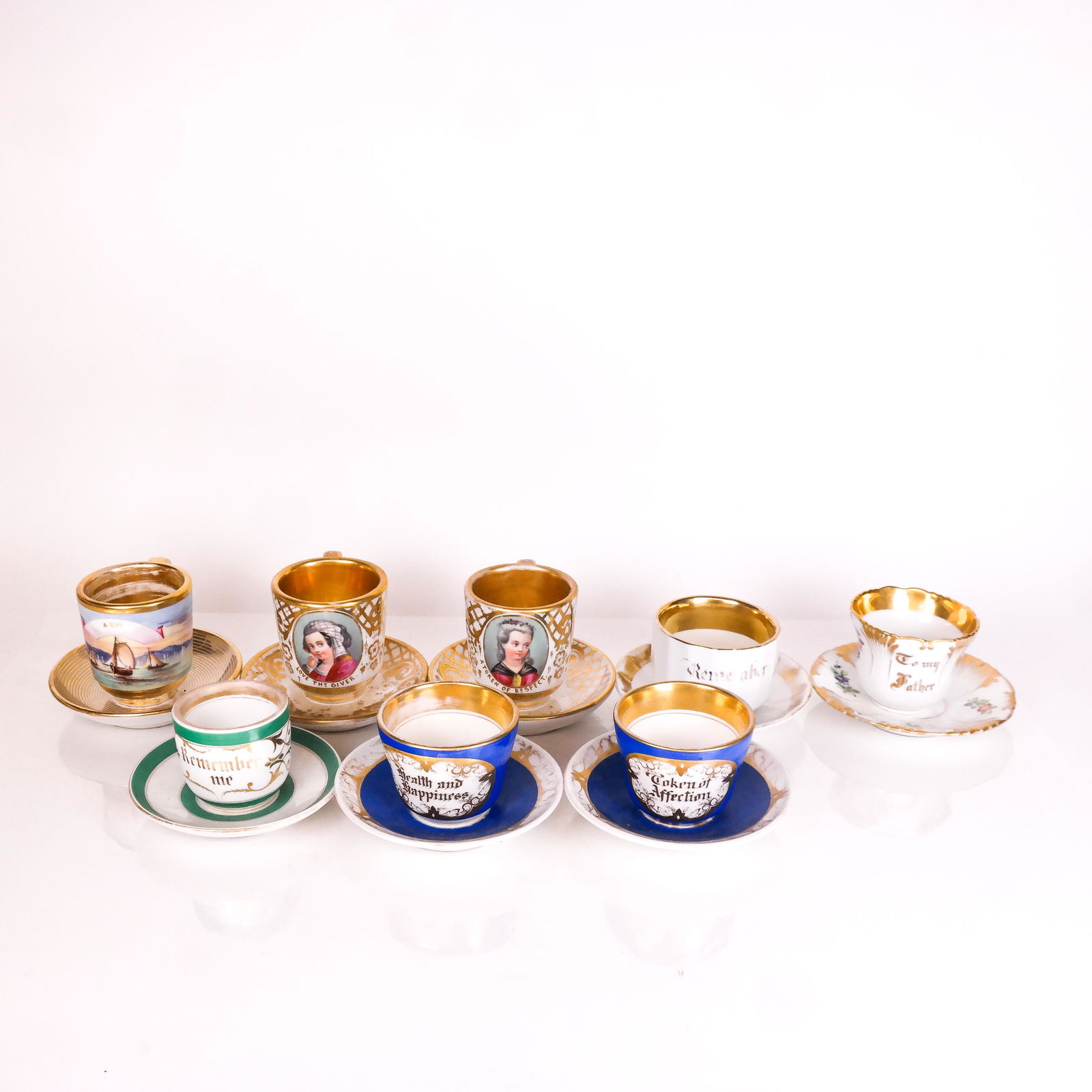 Group of Large Inscribed Porcelain Cups and Saucer (1 of 20)