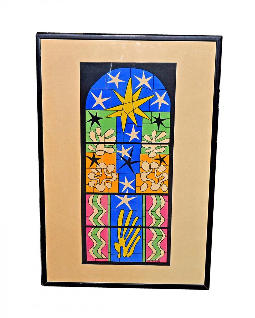 Color Poster After Matisse: A color poster after Matisse, '53. Framed and matted under glass: 34" x 23". In good condition. From the Estate of Arthur Laurents.