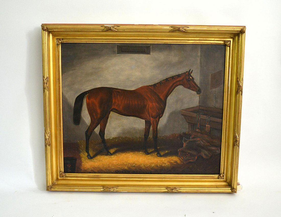 Samuel Spode, "Queen-Bertha" Oil on Canvas: An oil on canvas, entitled: "Queen-Bertha." Signed left, "Spode." Gilt framed: 19.5" x 23.5". British, 19th C. Good condition, relined. From the Estate of Arthur Laurents.