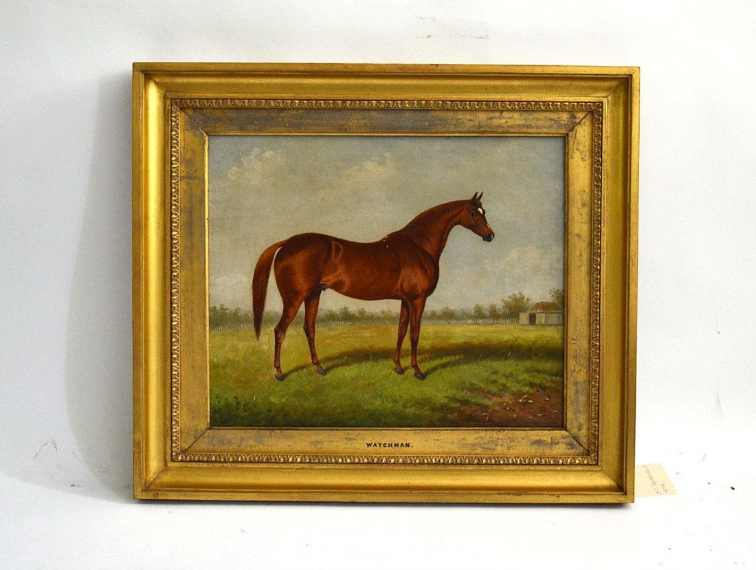 William Eddowes Turner, Oil on Canvas, "Watchman": An oil on canvas, entitled, "Watchman". Monogrammed lower right, "W.T." Verso, dated "1876" in pen; auction inventory "#9904/2". Gilt framed, 14" x 17". British, 19th C. Good condition. From the Estat