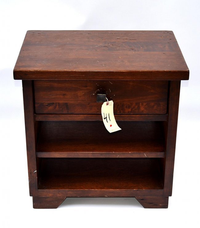 Contemporary Bookstand: Contemporary stand, having two open shelves below a single drawer. Worn. 24" x 18" x 24".