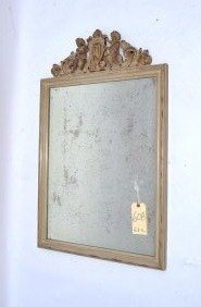 Painted Cherub Mirror: Painted mirror with a cherub crest. 24.5" w x 30.5" h (36.5" h including cherub).