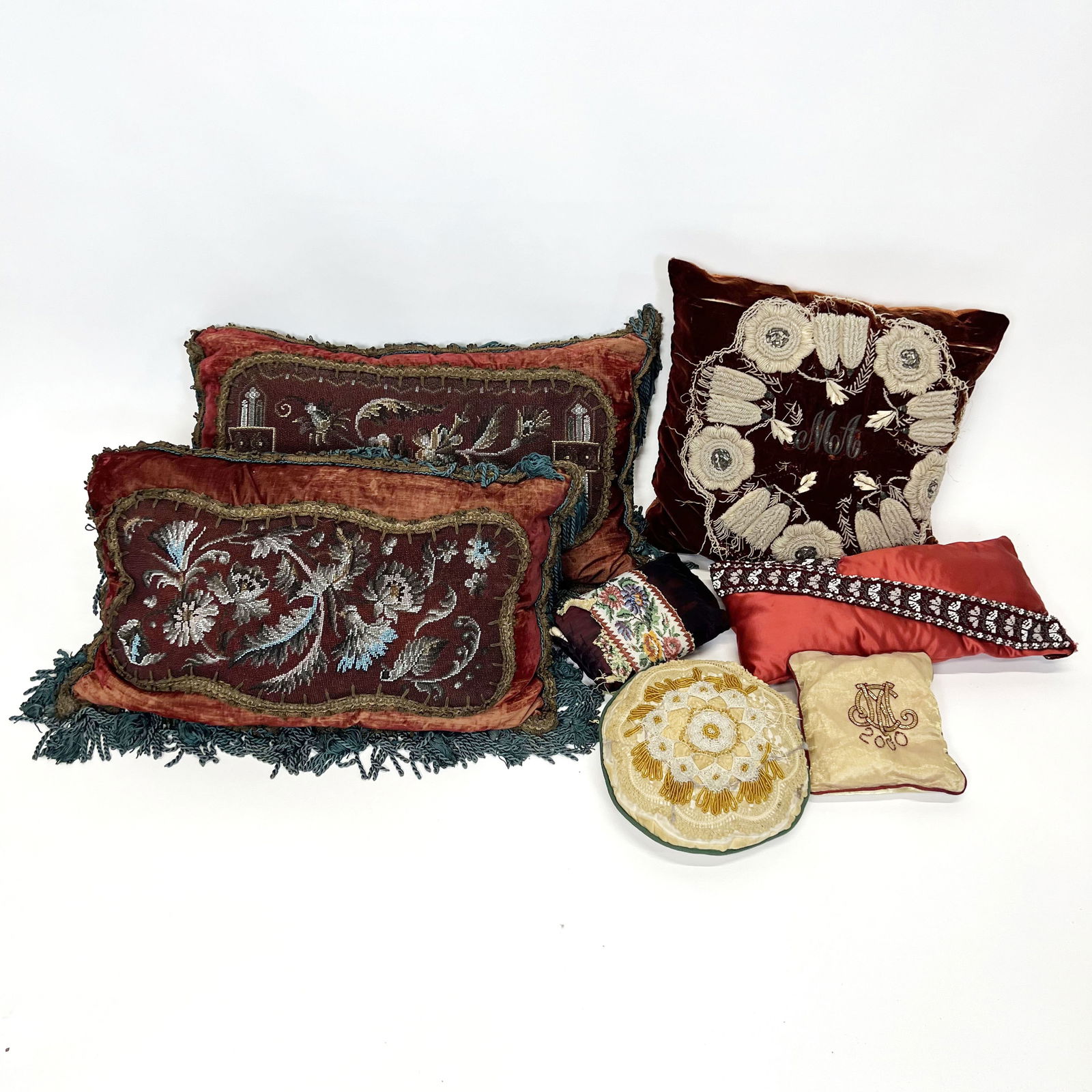Seven Assorted Metallic and Beaded Pillows (1 of 9)