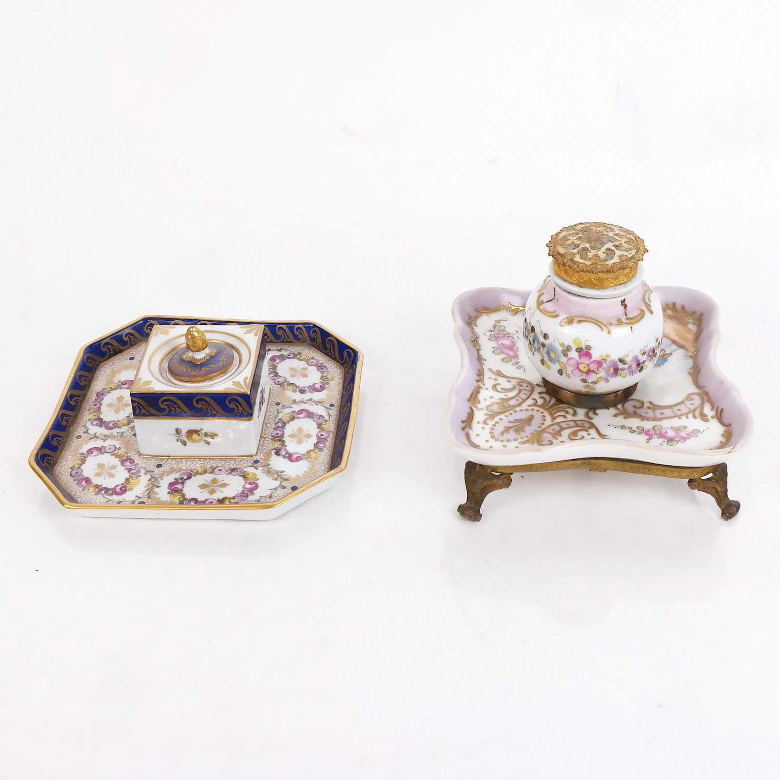 Two Painted Decorated Porcelain Inkwells (1 of 13)