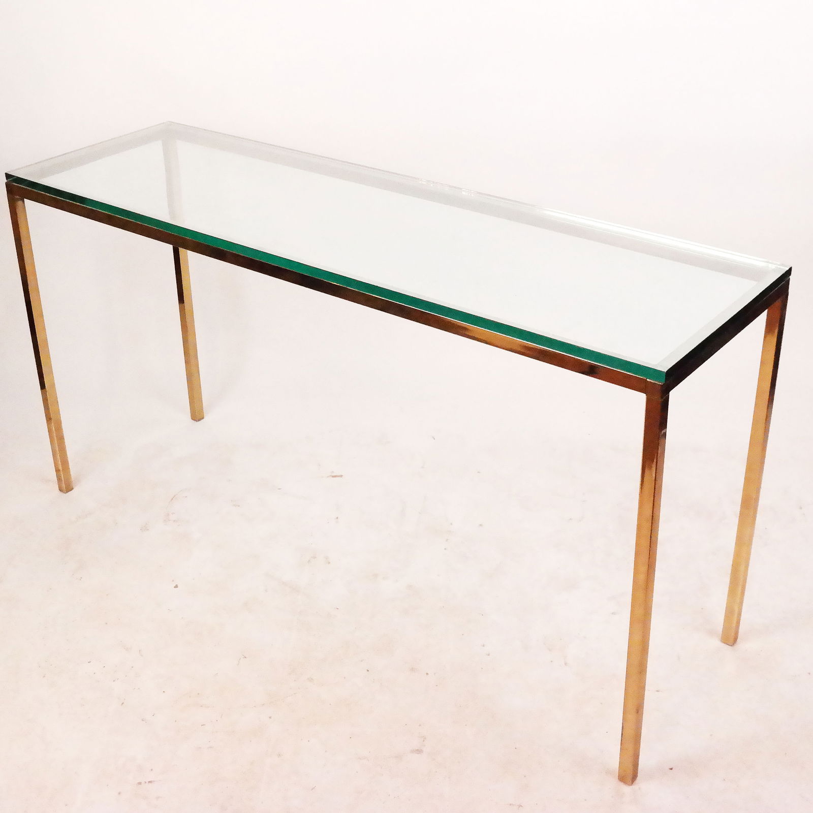 Polished Brass Glass Top Modern Parsons Table. (1 of 7)