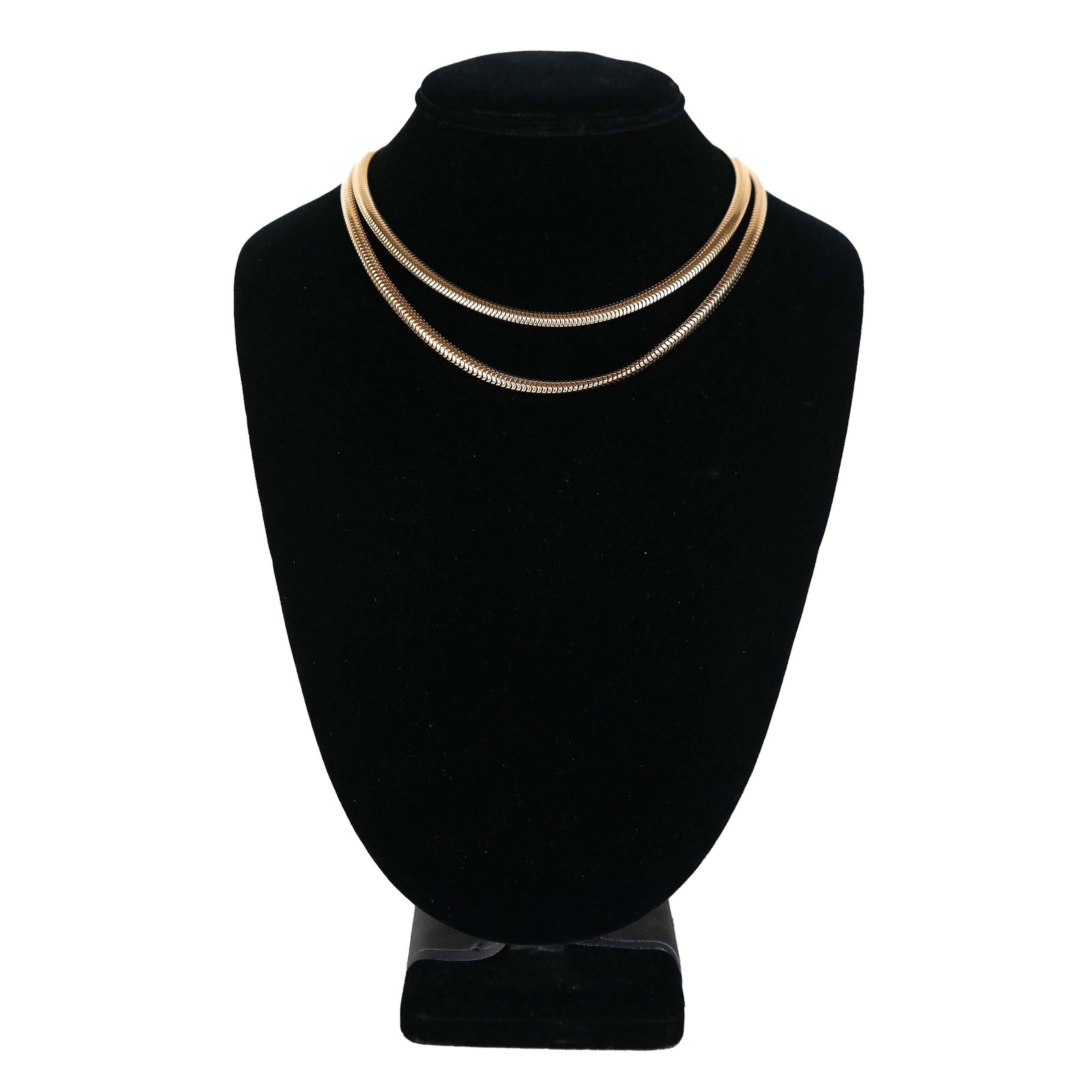 A Pair of 14K Yellow Gold Snake Chains: A pair of 14k yellow gold snake chains. (Total weight: 48.3 dwt.). [16" L]. Provenance: Proceeds of the sale of this lot to benefit the Mill Neck Manor Lutheran School for the Deaf, the former â€œ