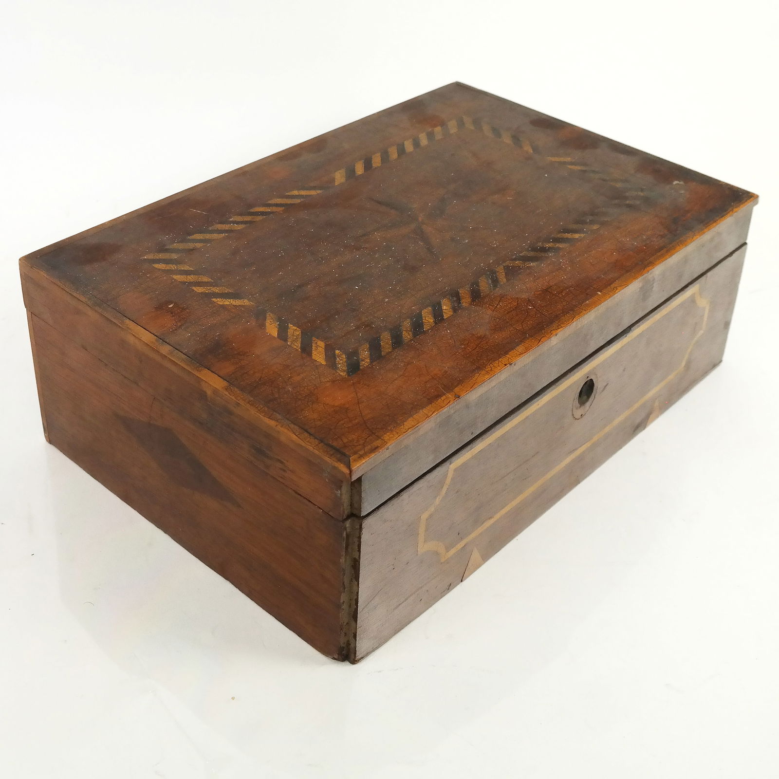 Vintage Inlaid Mixed Wood Storage Box (1 of 9)
