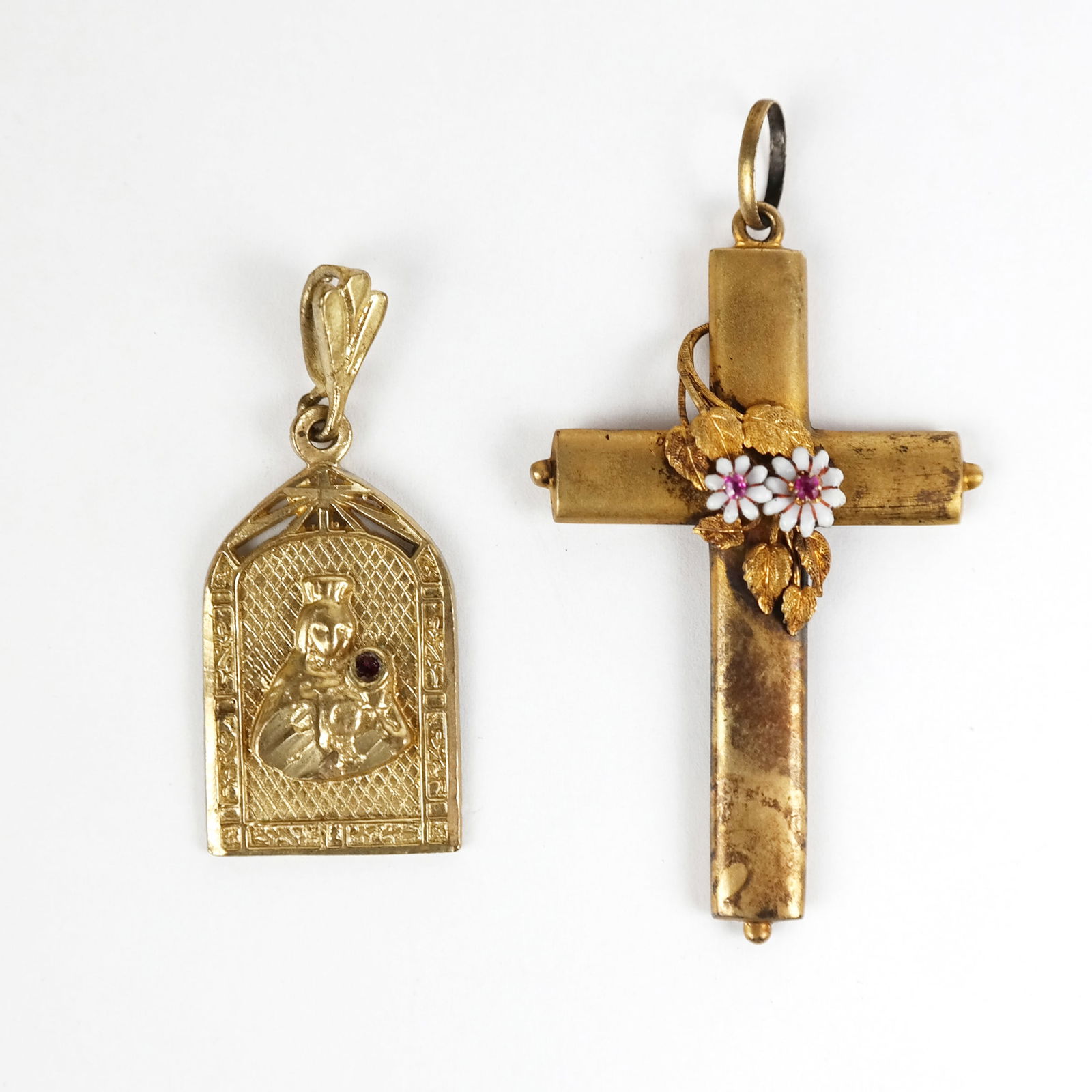 Two 14K Gold & Ruby Religious Pendants (1 of 12)