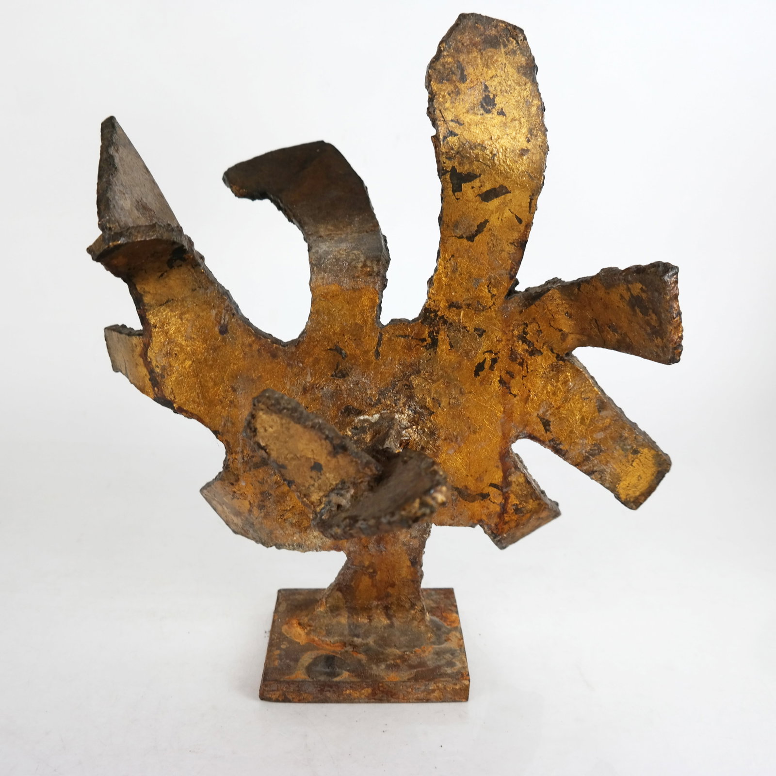 Jack Van DECKTER: Modern Brutalist Sculpture: Jack Van Deckter (American, 1917-1996). Modern Brutalist sculpture, with gilt-tone finish and freeform appendages. Van Deckter was a painter, sculptor, master engraver, author, NYU & Art Craftsmanâ��