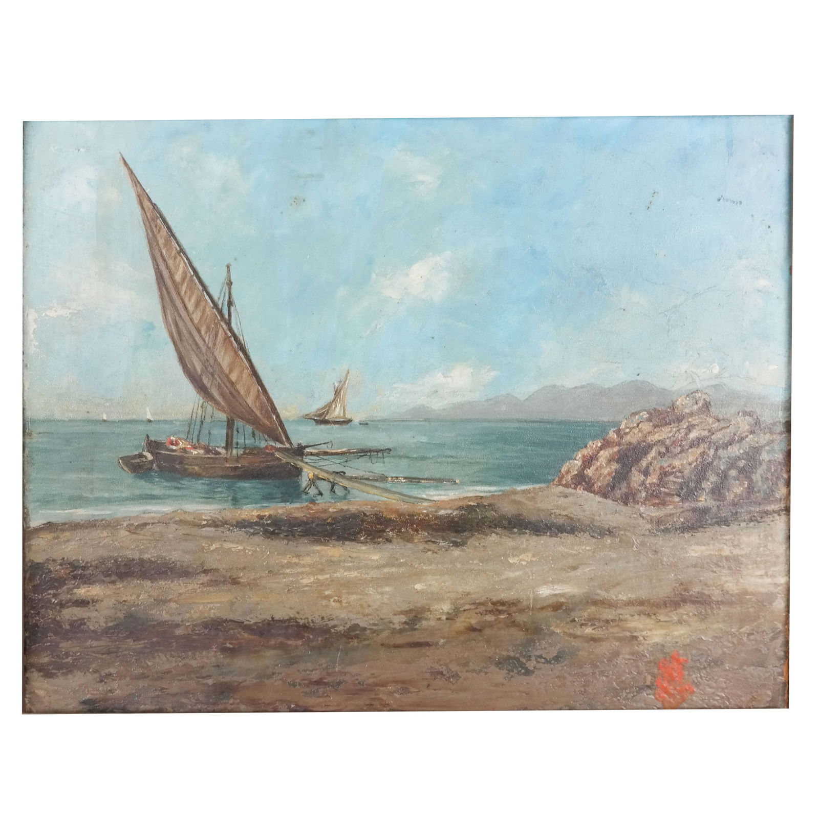 Oil on Board Painting of Sailboats in a Cove (1 of 8)