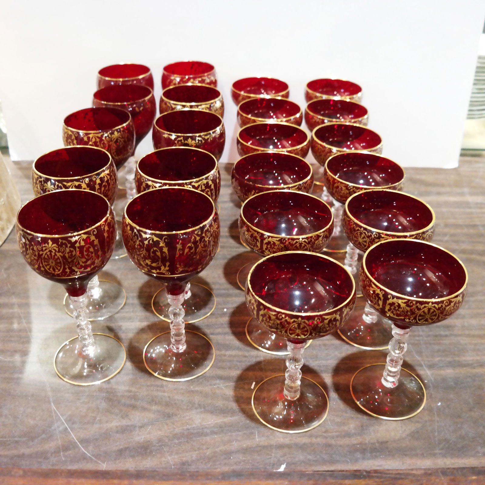 Continental Cranberry & Clear Glass Stemware (1 of 7)