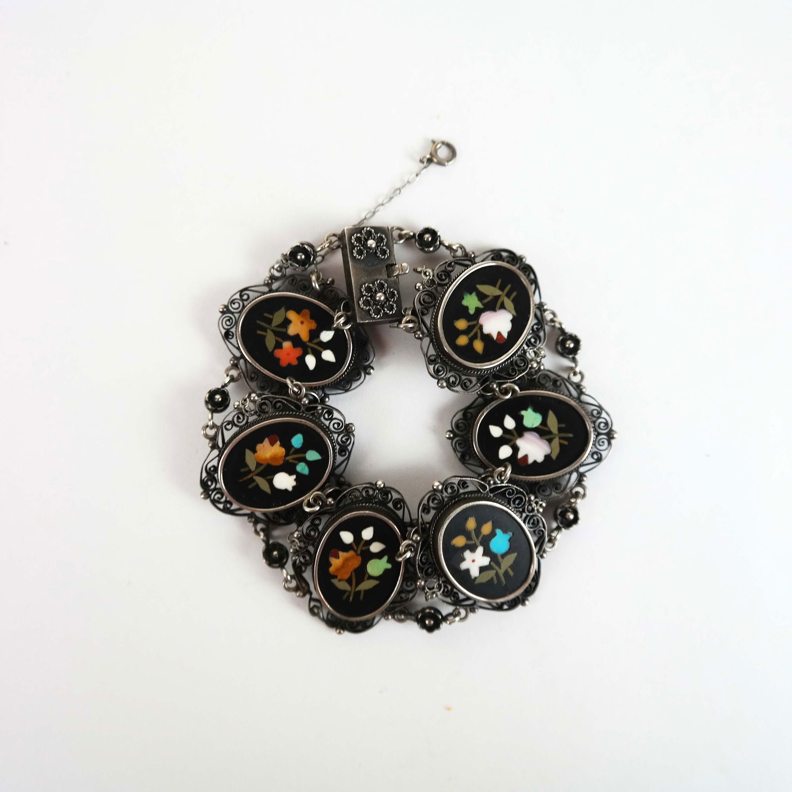Vintage Silver Filigree & Pietra Dura Bracelet (1 of 6)