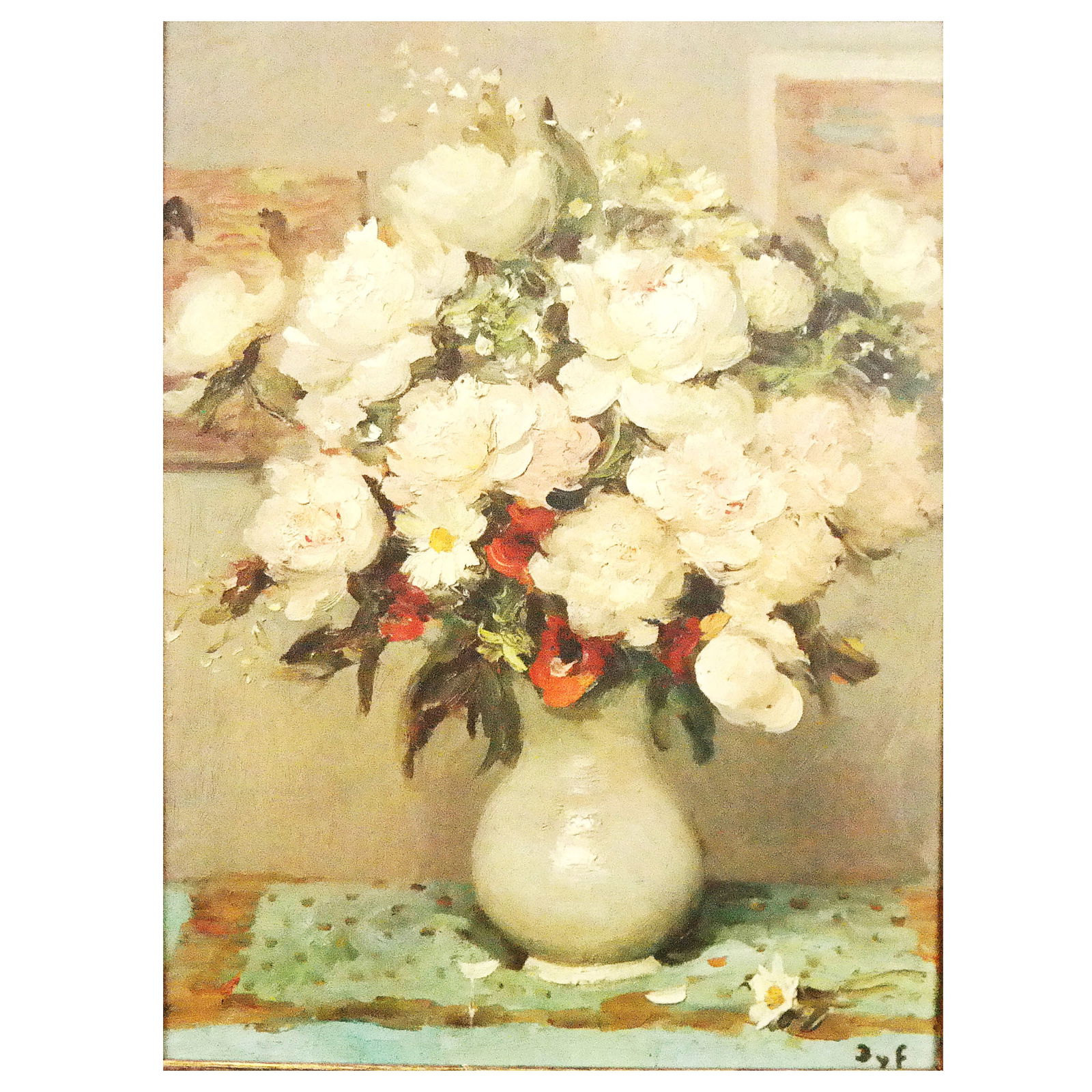 Floral Still Life - Digital Print on Canvas: Late 20th century digital print on canvas, after Marcel Dyf (French, 1899-1985). "Peonies and Roses" after the original in the collection of Hills & Dales Estate, LaGrange, Georgia. [Frame: 29 1/2 x 2