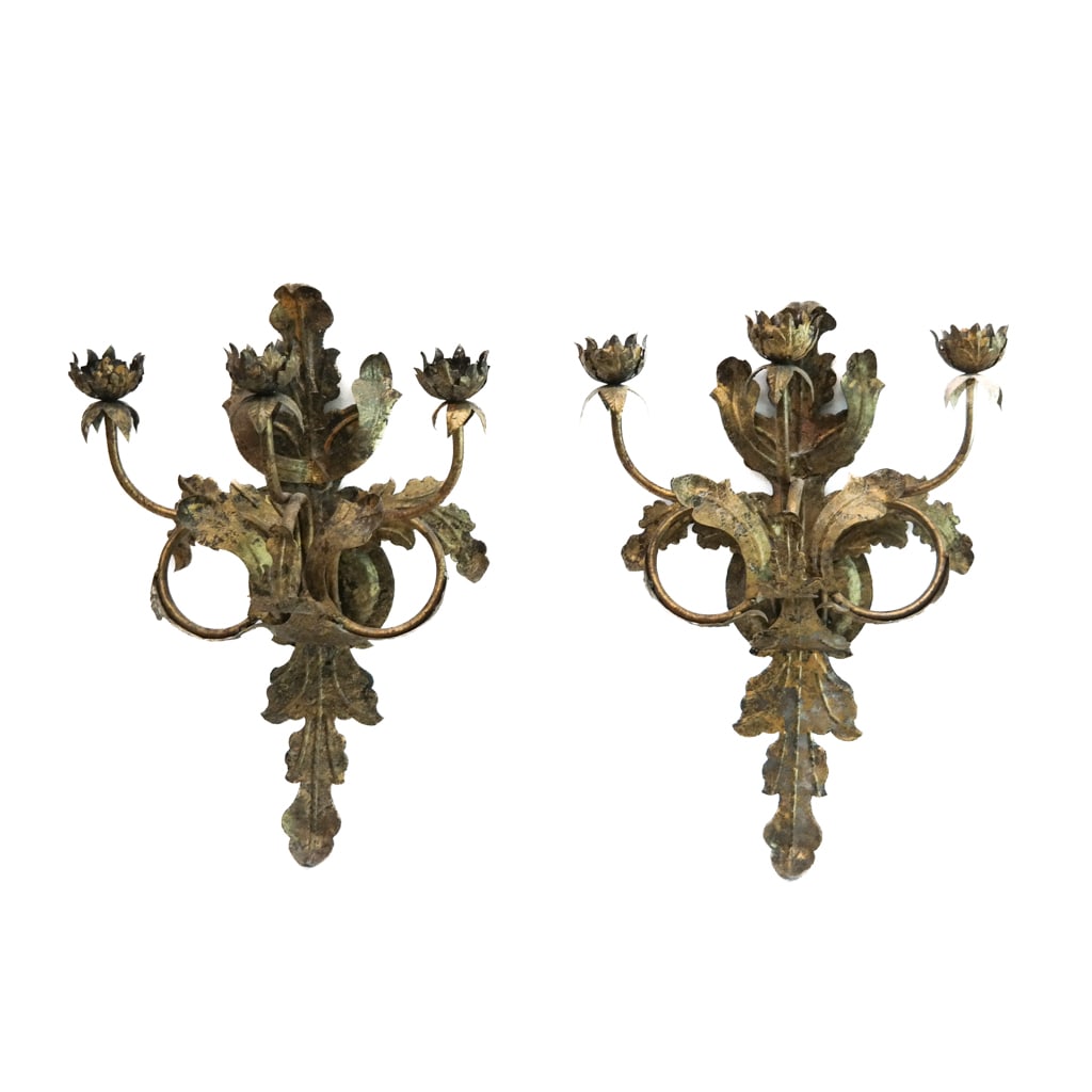 Pair of Tole Three-Light Sconces (1 of 7)