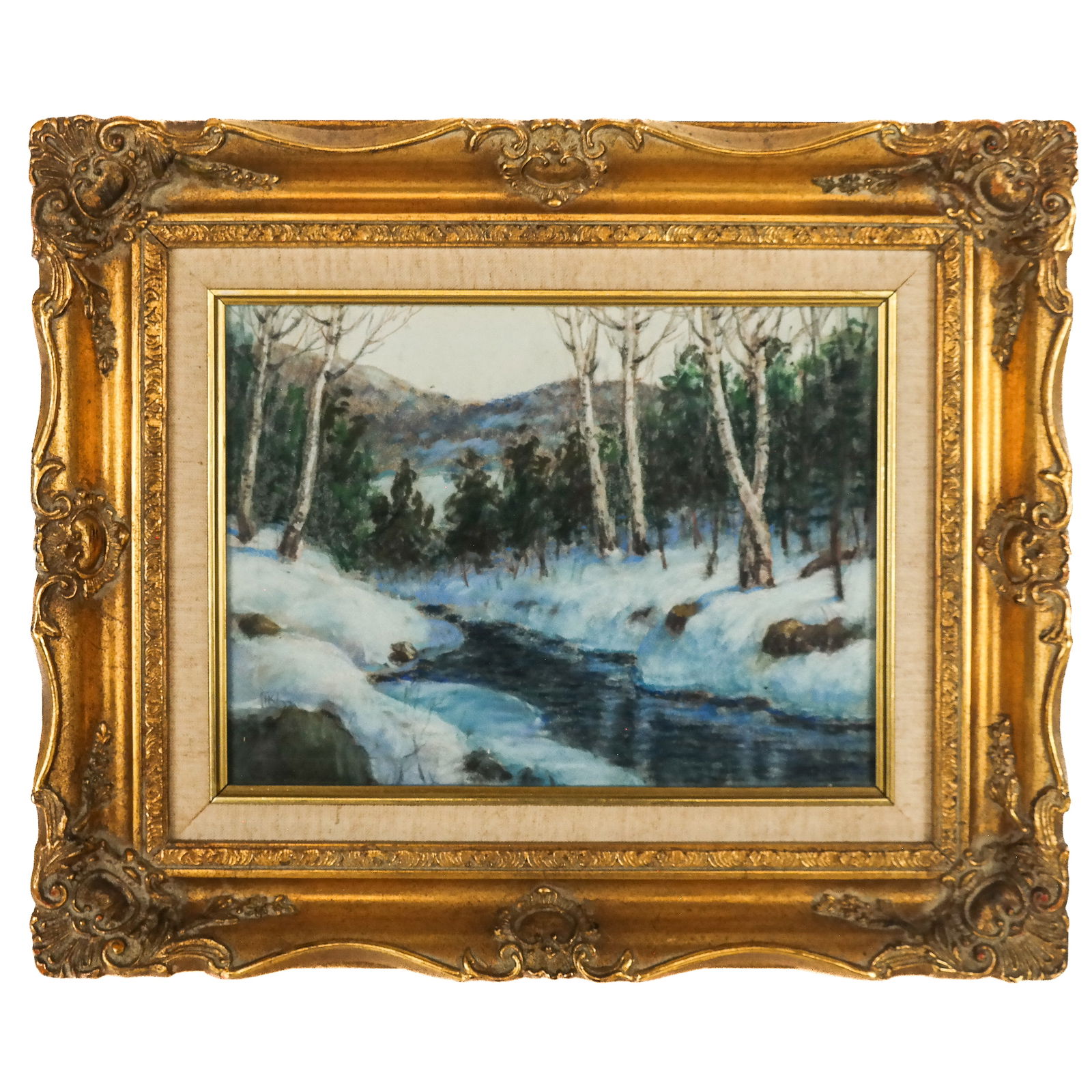 Framed Mixed Media of Winter Scene, Signed (1 of 6)