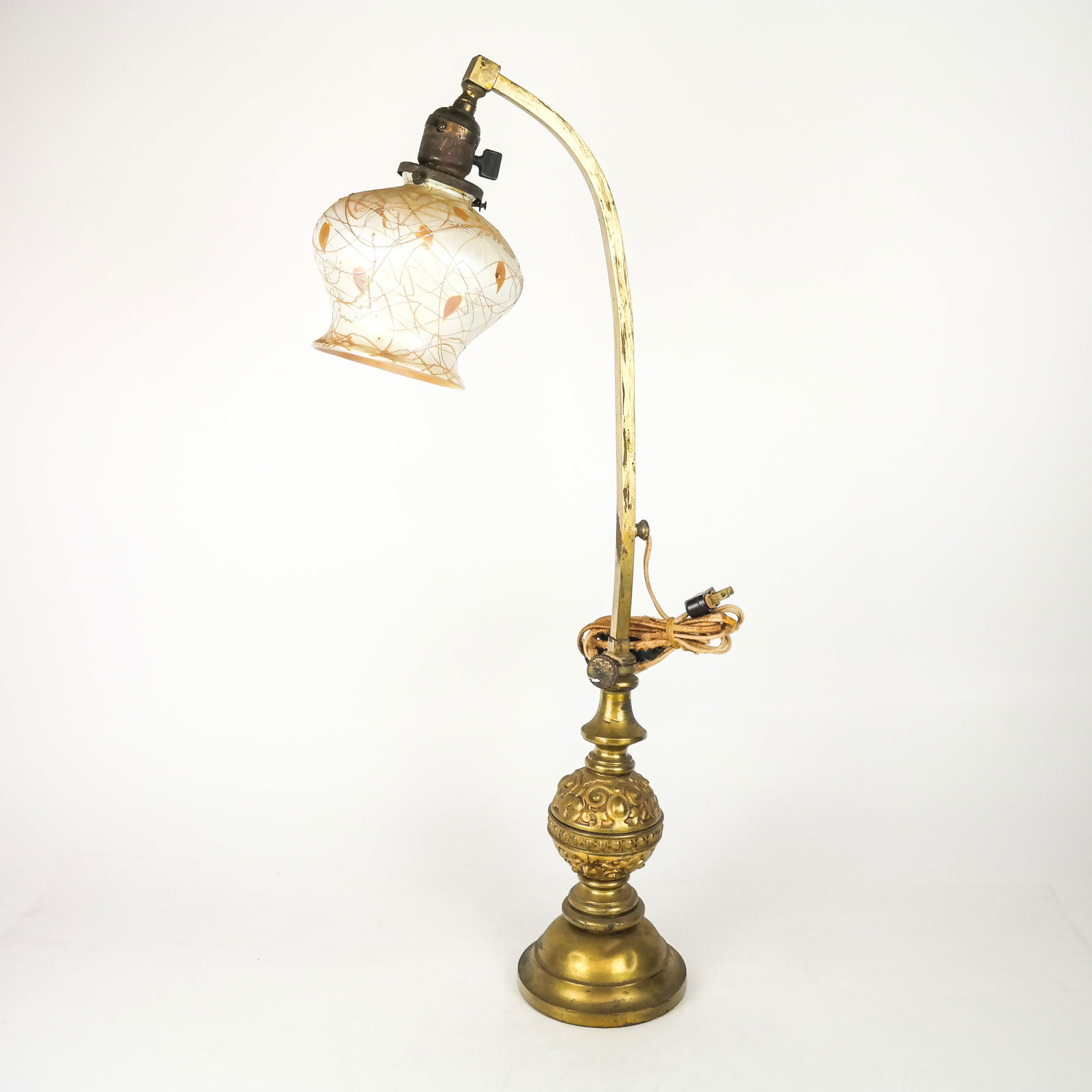 Antique Gilt Metal & Art Glass Lamp (1 of 10)