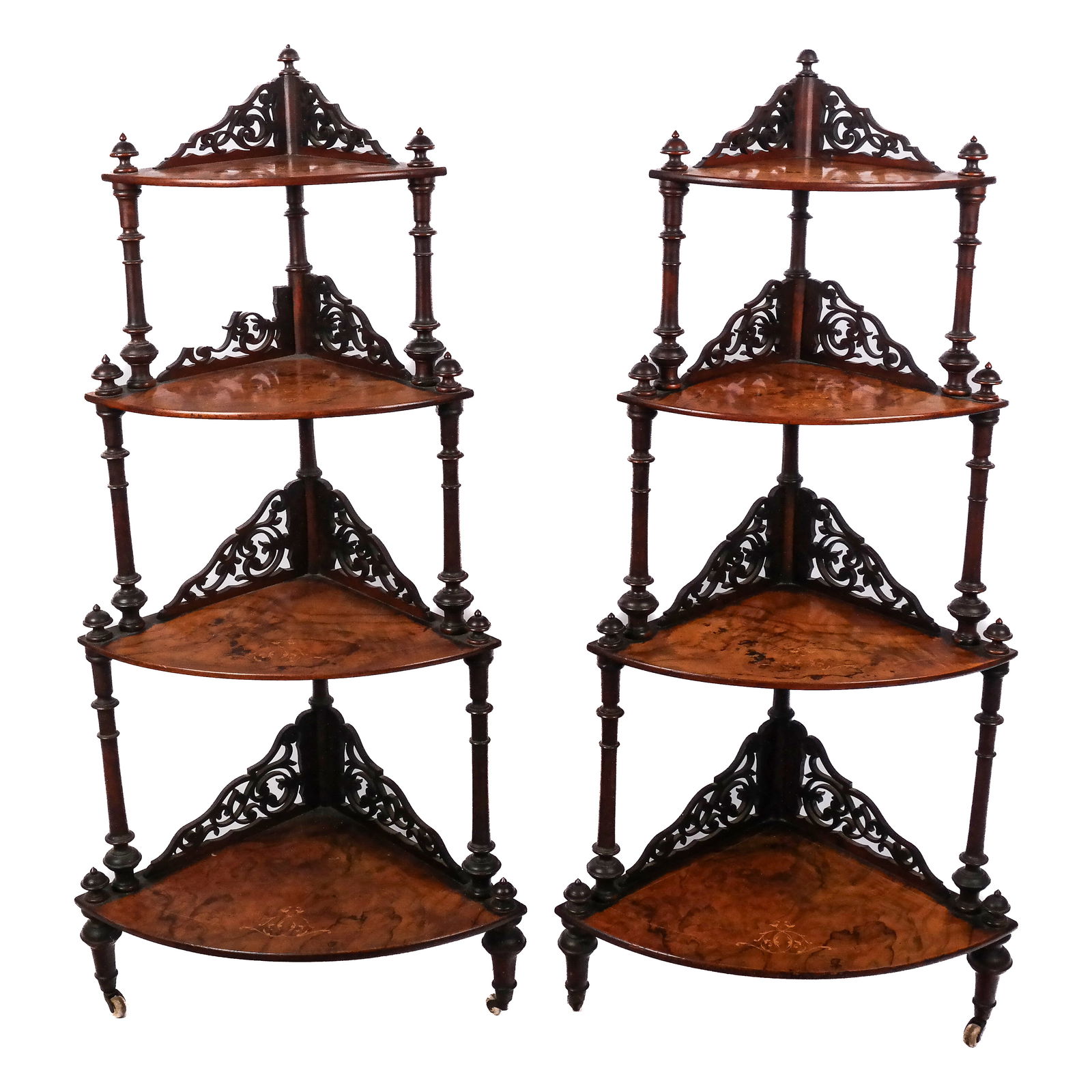 Pair of Victorian Inlaid Burl Walnut Etageres (1 of 10)