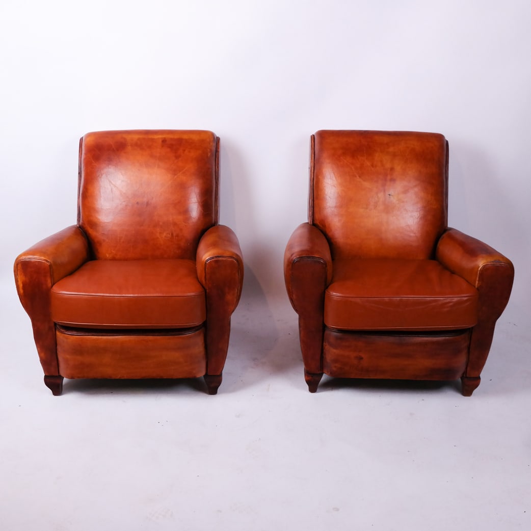 Pair of Art Deco-Style Brown Leather Club Chairs (1 of 7)